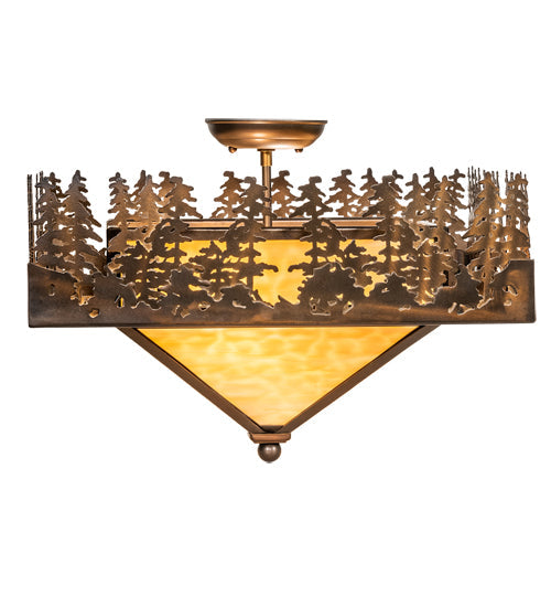 Meyda Lighting Pine Lake 19"Sq 2-Light Antique Copper Flush Mount Light With Beige Shade Glass