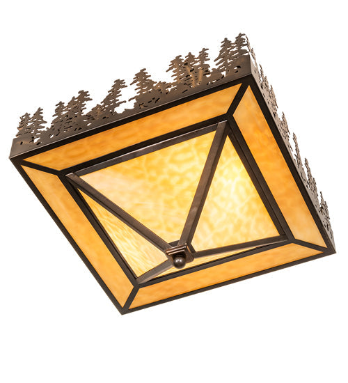 Meyda Lighting Pine Lake 19"Sq 2-Light Antique Copper Flush Mount Light With Beige Shade Glass