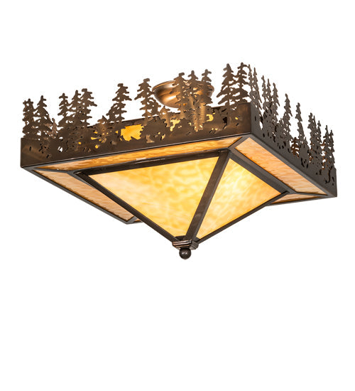 Meyda Lighting Pine Lake 19"Sq 2-Light Antique Copper Flush Mount Light With Beige Shade Glass