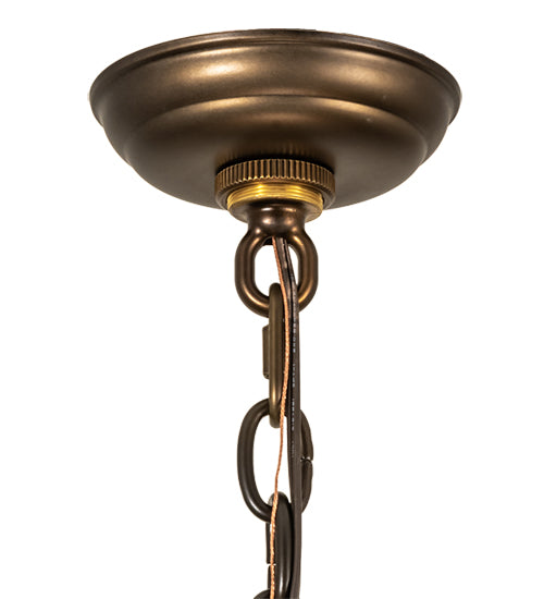 Meyda Lighting Pine Lake 19"Sq 4-Light Antique Copper Inverted Pendant Light With Silver Mica Shade Glass