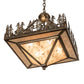 Meyda Lighting Pine Lake 19"Sq 4-Light Antique Copper Inverted Pendant Light With Silver Mica Shade Glass