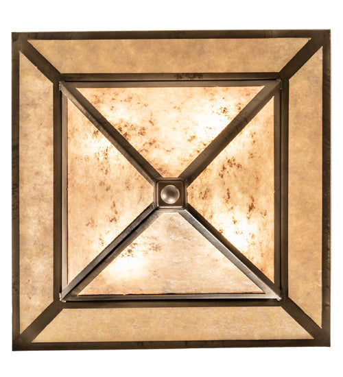 Meyda Lighting Pine Lake 19"Sq 4-Light Antique Copper Inverted Pendant Light With Silver Mica Shade Glass