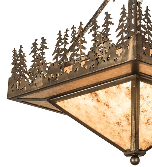 Meyda Lighting Pine Lake 19"Sq 4-Light Antique Copper Inverted Pendant Light With Silver Mica Shade Glass