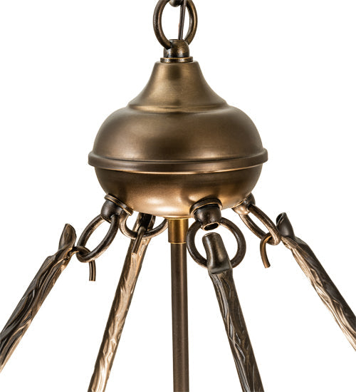 Meyda Lighting Pine Lake 19"Sq 4-Light Antique Copper Inverted Pendant Light With Silver Mica Shade Glass