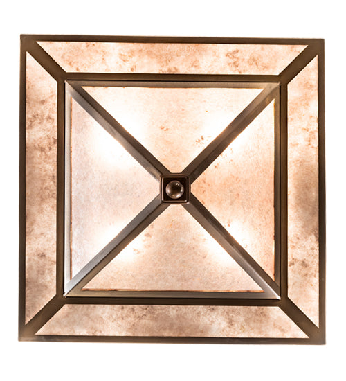 Meyda Lighting Pine Lake 20"Sq 4-Light Antique Copper Inverted Pendant Light With Silver Mica Shade Glass