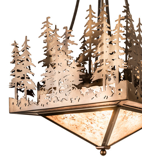Meyda Lighting Pine Lake 20"Sq 4-Light Antique Copper Inverted Pendant Light With Silver Mica Shade Glass