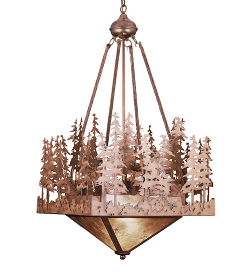 Meyda Lighting Pine Lake 21" 2-Light Antique Copper Inverted Pendant Light With Silver Mica Shade Glass
