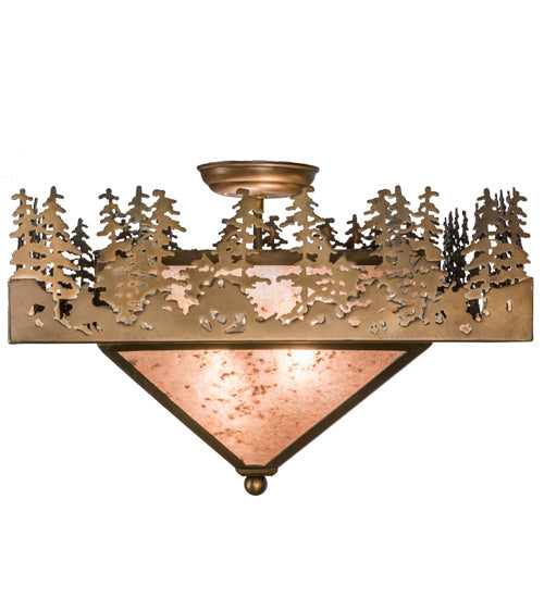 Meyda Lighting Pine Lake 27" 2-Light Antique Copper Flush Mount Light With Silver Mica Shade Glass