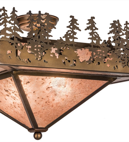 Meyda Lighting Pine Lake 27" 2-Light Antique Copper Flush Mount Light With Silver Mica Shade Glass