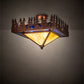 Meyda Lighting Pine Lake 27" 4-Light Rust Flush Mount Light With Blue & Beige Waterglass Shade Glass