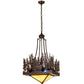 Meyda Lighting Pine Lake 28" 4-Light Copper Vein Inverted Pendant Light With Beige & Blue Art Shade Glass