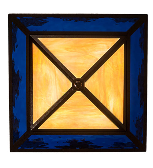 Meyda Lighting Pine Lake 28" 4-Light Copper Vein Inverted Pendant Light With Beige & Blue Art Shade Glass