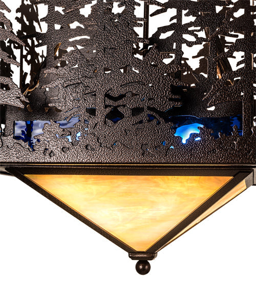 Meyda Lighting Pine Lake 28" 4-Light Copper Vein Inverted Pendant Light With Beige & Blue Art Shade Glass