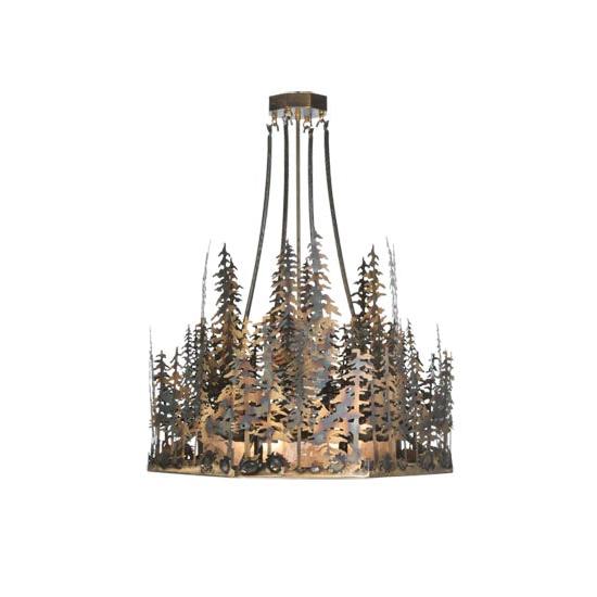 Meyda Lighting Pine Lake 30" 4-Light Dark Burnished Antique Copper Inverted Pendant Light With Silver Mica Shade Glass