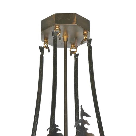 Meyda Lighting Pine Lake 30" 4-Light Dark Burnished Antique Copper Inverted Pendant Light With Silver Mica Shade Glass