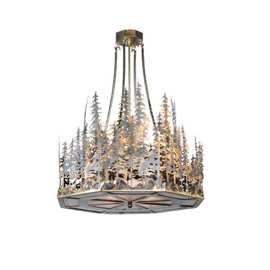 Meyda Lighting Pine Lake 30" 4-Light Dark Burnished Antique Copper Inverted Pendant Light With Silver Mica Shade Glass