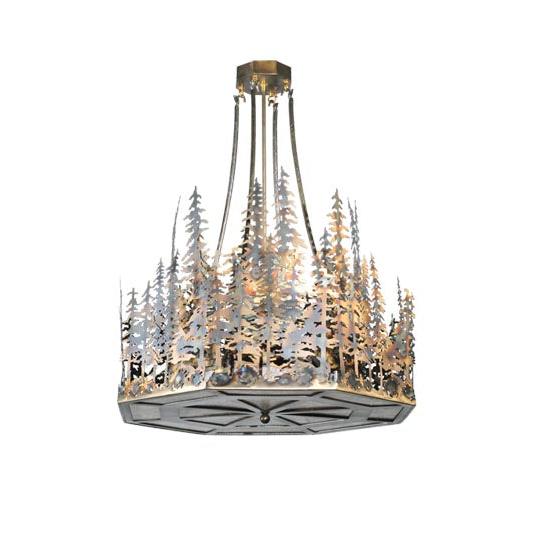 Meyda Lighting Pine Lake 30" 4-Light Dark Burnished Antique Copper Inverted Pendant Light With Silver Mica Shade Glass