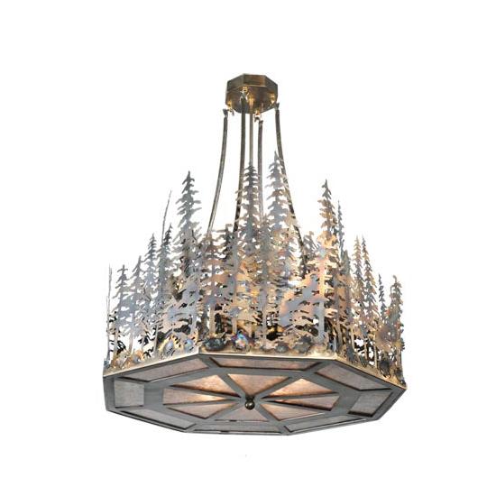 Meyda Lighting Pine Lake 30" 4-Light Dark Burnished Antique Copper Inverted Pendant Light With Silver Mica Shade Glass