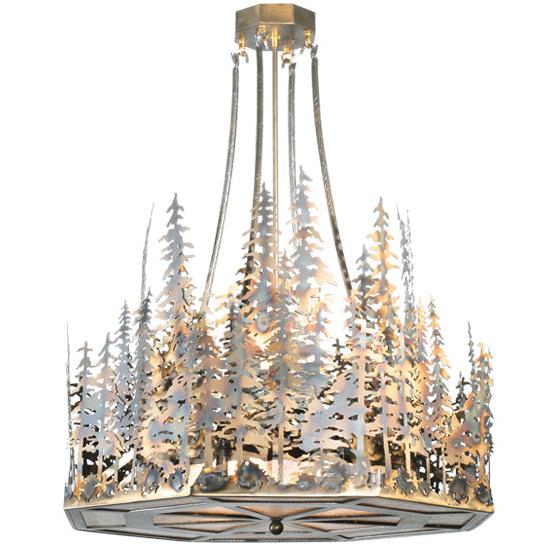Meyda Lighting Pine Lake 30" 4-Light Dark Burnished Antique Copper Inverted Pendant Light With Silver Mica Shade Glass