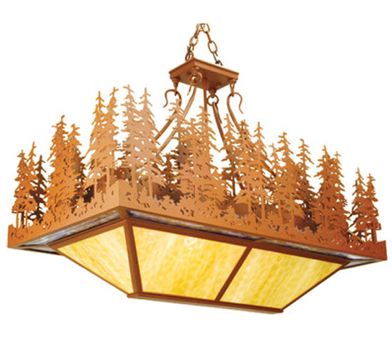Meyda Lighting Pine Lake 40" 4-Light Rust Inverted Pendant Light With Beige Shade Glass