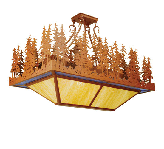 Meyda Lighting Pine Lake 40" 4-Light Rust Island Inverted Pendant Light With Blue & Beige Shade Glass