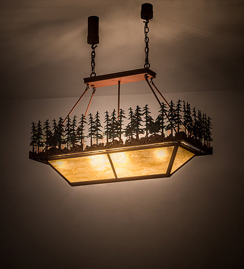 Meyda Lighting Pine Lake 42" 8-Light Rust Inverted Island Pendant Light With Green & Botticino Idalight Shade Glass