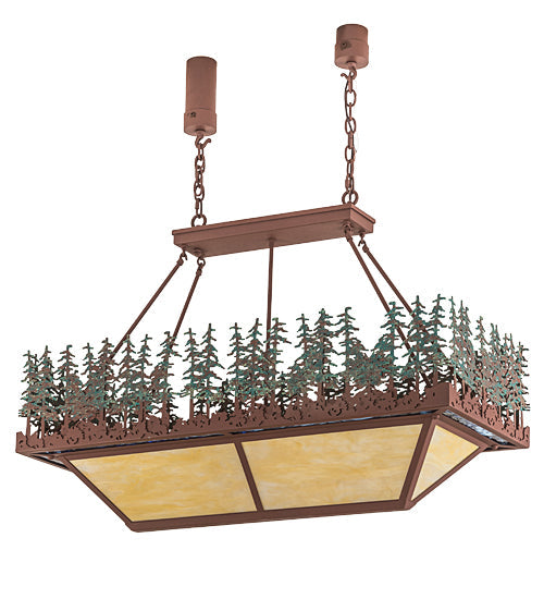 Meyda Lighting Pine Lake 42" 8-Light Rust Inverted Island Pendant Light With Green & Botticino Idalight Shade Glass