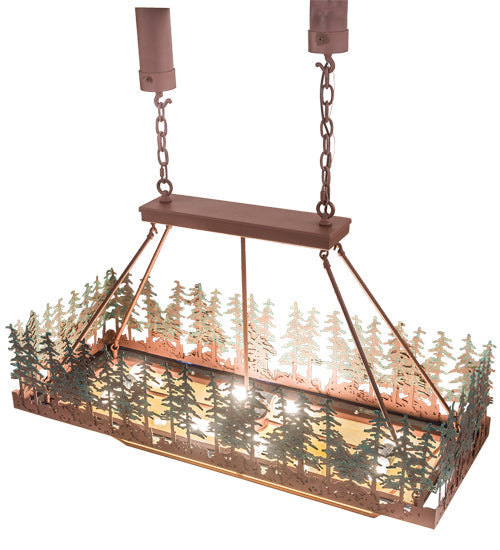 Meyda Lighting Pine Lake 42" 8-Light Rust Inverted Island Pendant Light With Green & Botticino Idalight Shade Glass