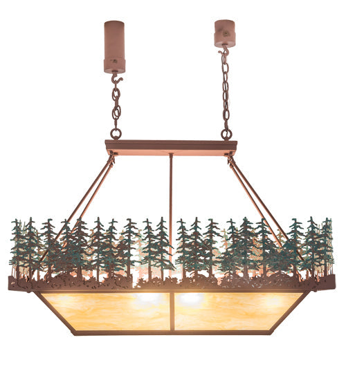 Meyda Lighting Pine Lake 42" 8-Light Rust Inverted Island Pendant Light With Green & Botticino Idalight Shade Glass