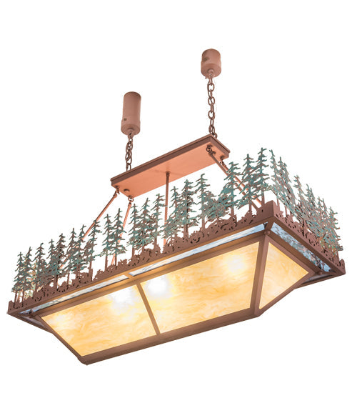 Meyda Lighting Pine Lake 42" 8-Light Rust Inverted Island Pendant Light With Green & Botticino Idalight Shade Glass