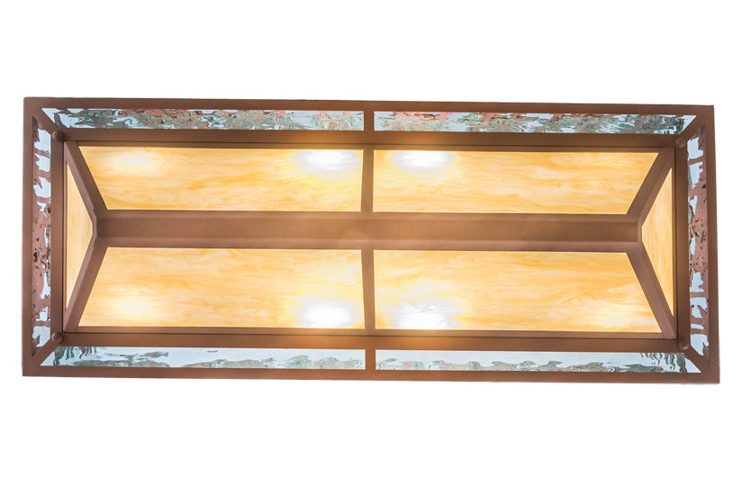 Meyda Lighting Pine Lake 42" 8-Light Rust Inverted Island Pendant Light With Green & Botticino Idalight Shade Glass