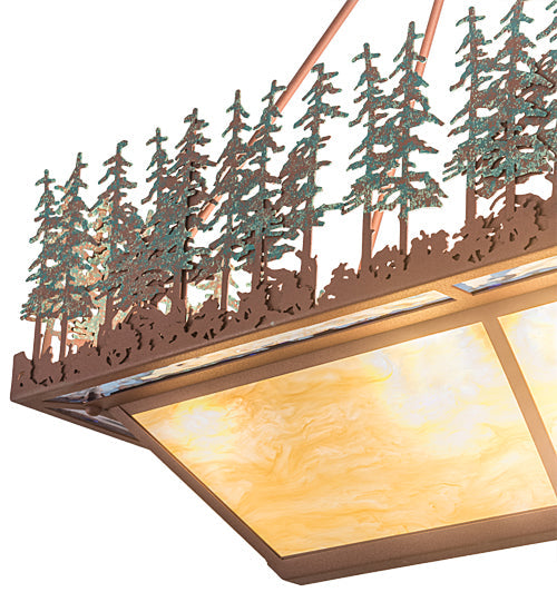 Meyda Lighting Pine Lake 42" 8-Light Rust Inverted Island Pendant Light With Green & Botticino Idalight Shade Glass