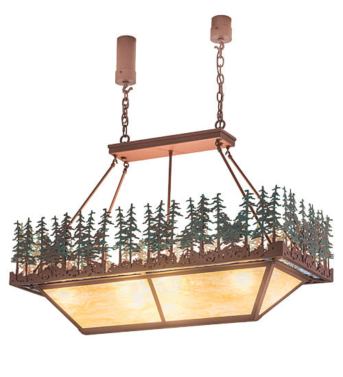 Meyda Lighting Pine Lake 42" 8-Light Rust Inverted Island Pendant Light With Green & Botticino Idalight Shade Glass