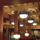 Meyda Lighting Pine Lake 54" 8-Light Antique Copper Inverted Pendant Light With Blue Art Glass & Beige Idalight Shade