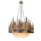 Meyda Lighting Pine Lake 54" 8-Light Antique Copper Inverted Pendant Light With Blue Art Glass & Beige Idalight Shade