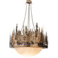 Meyda Lighting Pine Lake 54" 8-Light Antique Copper Inverted Pendant Light With Blue Art Glass & Beige Idalight Shade