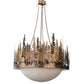 Meyda Lighting Pine Lake 54" 8-Light Antique Copper Inverted Pendant Light With Blue Art Glass & Beige Idalight Shade