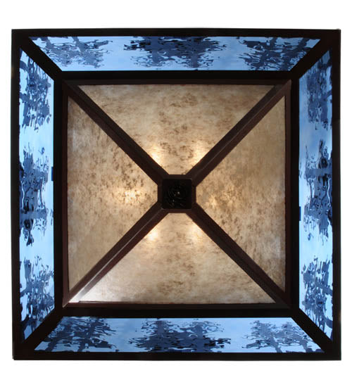 Meyda Lighting Pine Lake 57" 6-Light Rust Inverted Pendant Light With Silver Mica and Blue Art Shade Glass