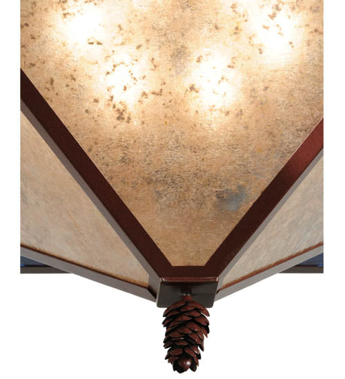 Meyda Lighting Pine Lake 57" 6-Light Rust Inverted Pendant Light With Silver Mica and Blue Art Shade Glass