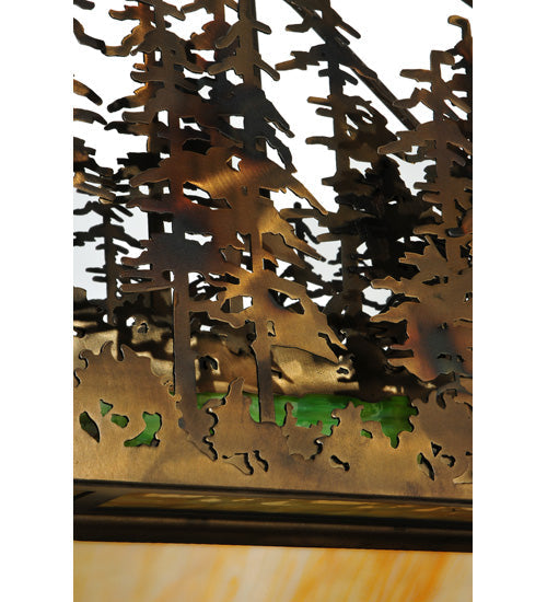 Meyda Lighting Pine Lake 60" 8-Light Dark Burnished Antique Copper Inverted Pendant Light With Beige & Greenish Brown Art Shade Glass