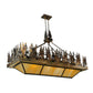 Meyda Lighting Pine Lake 60" 8-Light Dark Burnished Antique Copper Inverted Pendant Light With Beige & Greenish Brown Art Shade Glass