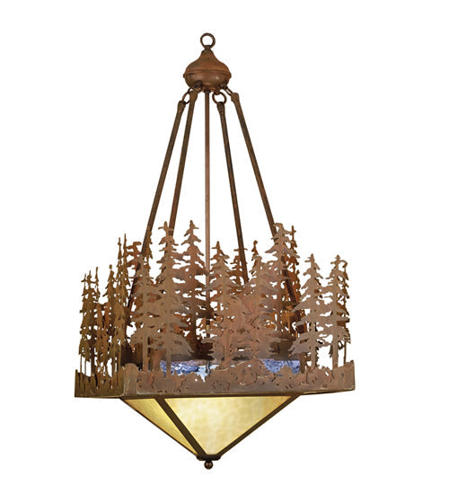 Meyda Lighting Pine Lake 72"Sq 12-Light Rust Inverted Pendant Light With Blue & Beige Shade Glass