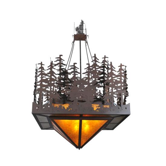 Meyda Lighting Pine Lake 87" 12-Light Cafe Noir Inverted Pendant Light With Amber Mica Shade Glass