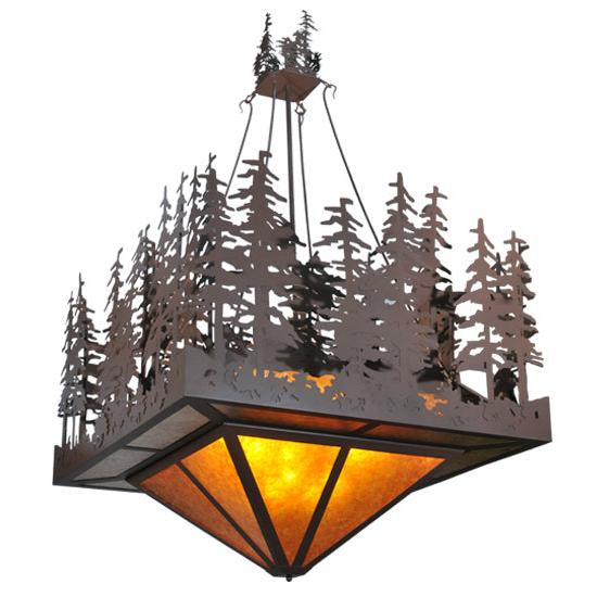 Meyda Lighting Pine Lake 87" 12-Light Cafe Noir Inverted Pendant Light With Amber Mica Shade Glass