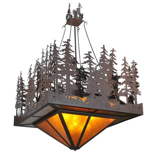 Meyda Lighting Pine Lake 87" 12-Light Cafe Noir Inverted Pendant Light With Amber Mica Shade Glass