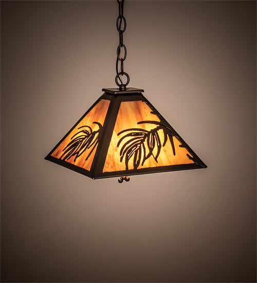 Meyda Lighting Pine Needle 14" 3-Light Oil Rubbed Bronze Pendant Light With Ambra Siena Idalight Shade