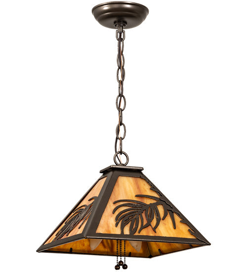 Meyda Lighting Pine Needle 14" 3-Light Oil Rubbed Bronze Pendant Light With Ambra Siena Idalight Shade