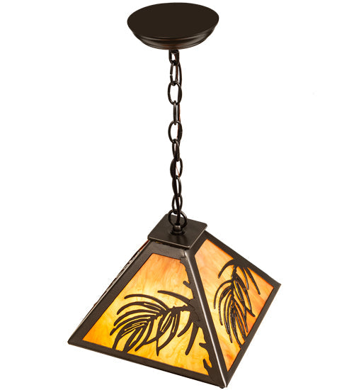 Meyda Lighting Pine Needle 14" 3-Light Oil Rubbed Bronze Pendant Light With Ambra Siena Idalight Shade