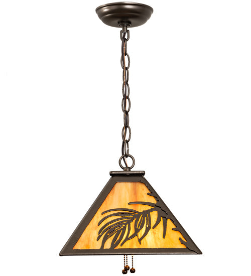 Meyda Lighting Pine Needle 14" 3-Light Oil Rubbed Bronze Pendant Light With Ambra Siena Idalight Shade