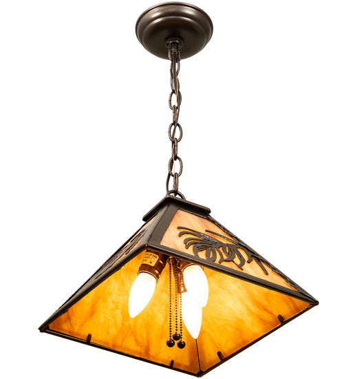 Meyda Lighting Pine Needle 14" 3-Light Oil Rubbed Bronze Pendant Light With Ambra Siena Idalight Shade
